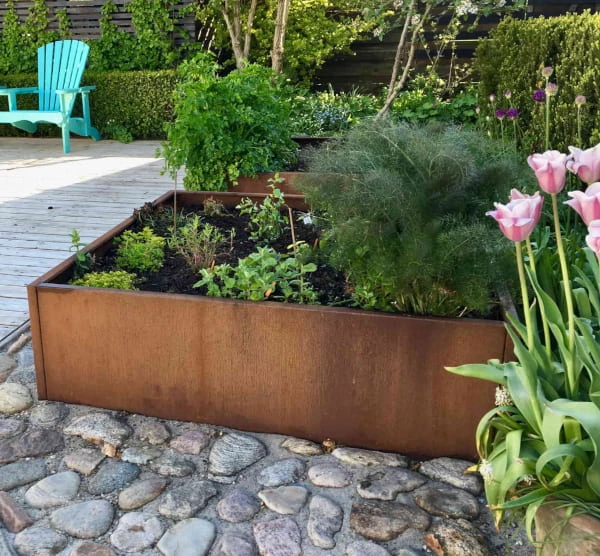 Højbed Bredde 120 H40 Flere Længder Corten 120 Cm Med Flamingo Sneglekant