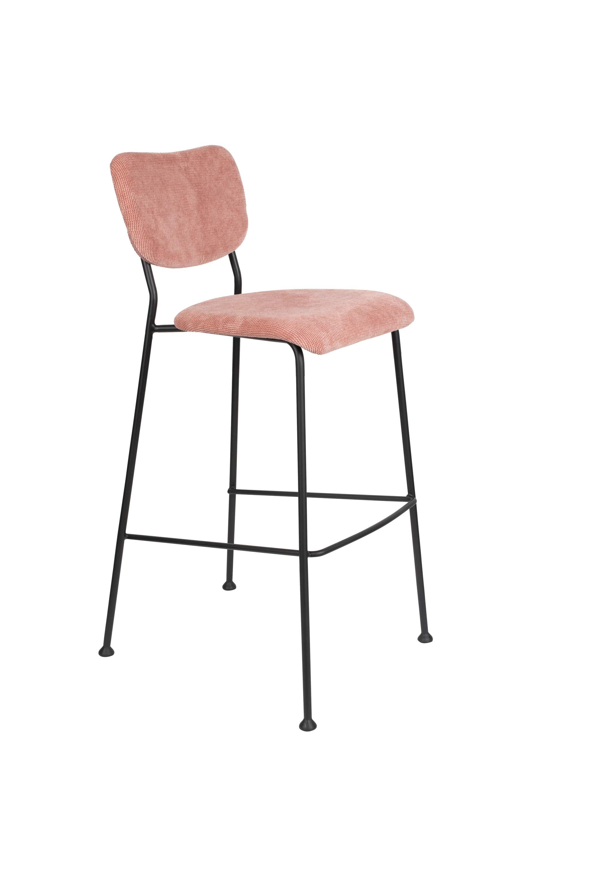 Zuiver Benson Barstol M. Ryglæn Og Fodstøtte Lyserød Fløjl Polyester/nylon Og Sort Stål 75 5cm